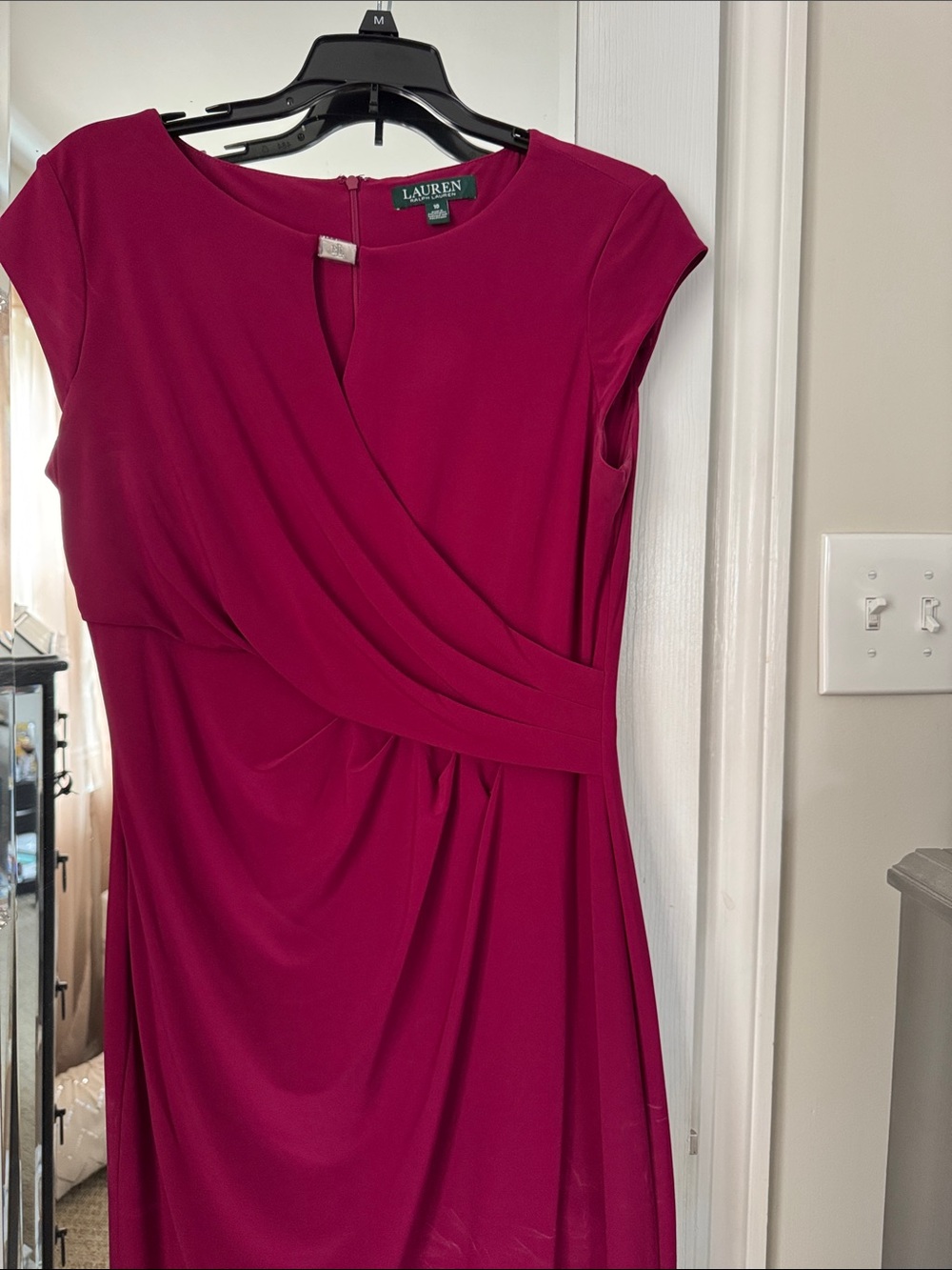 Lauren Ralph Lauren Magenta Midi Draped Sheath Dress
